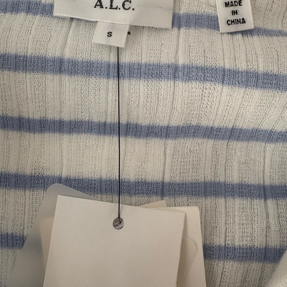 NAVER WORN A.L.C. White and Blue Striped Knit Top - Picture 2 of 3